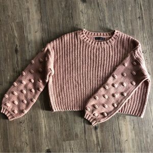 Moon & Madison cropped bubble sleeve neutral sweater